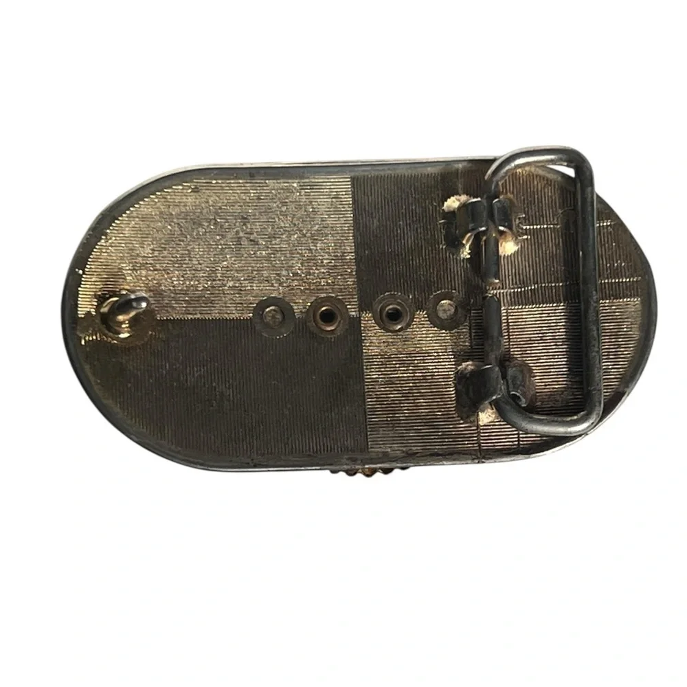 Vintage Y2K Western Style Etched Oval Cabochon Belt Buckle